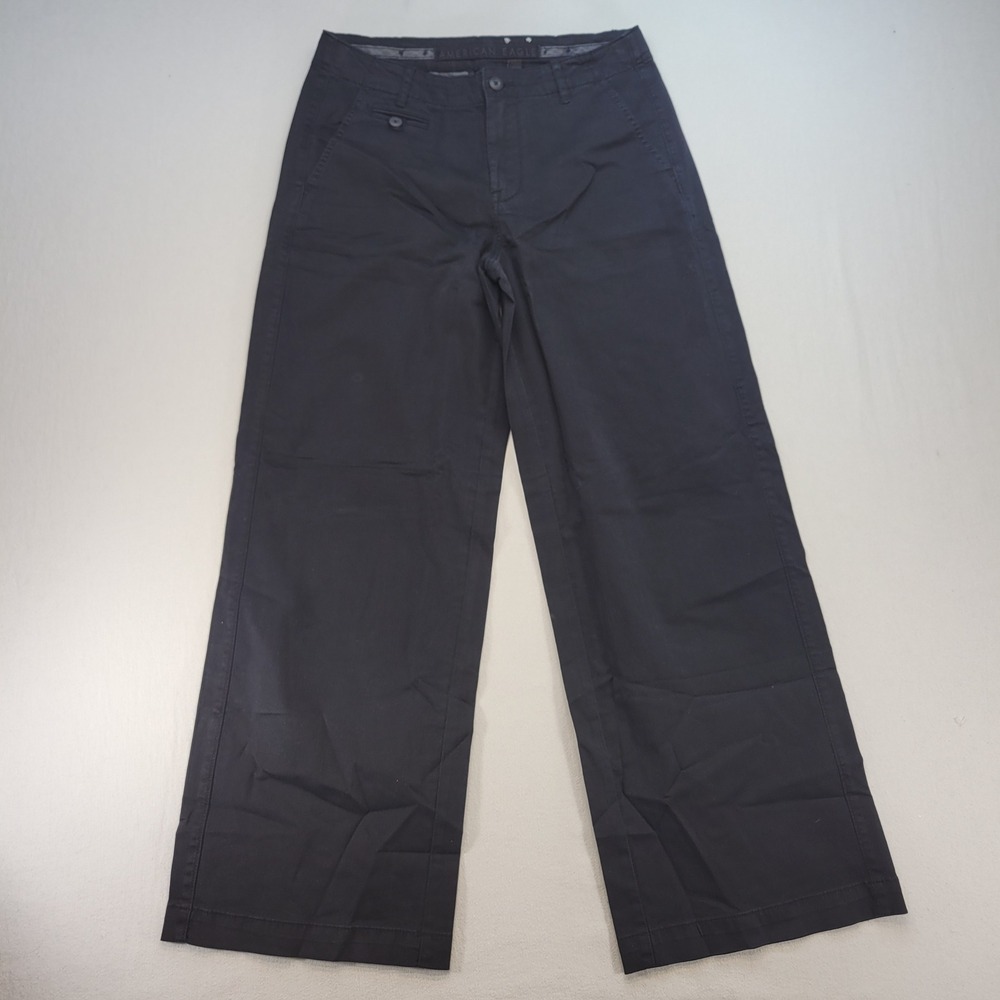 American‎ Eagle Chinos Womens 6 Black Wide Leg Stretch Cotton Twill Trousers
